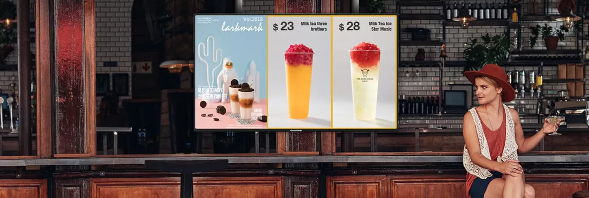 Digital signage advertising machine in beverage store